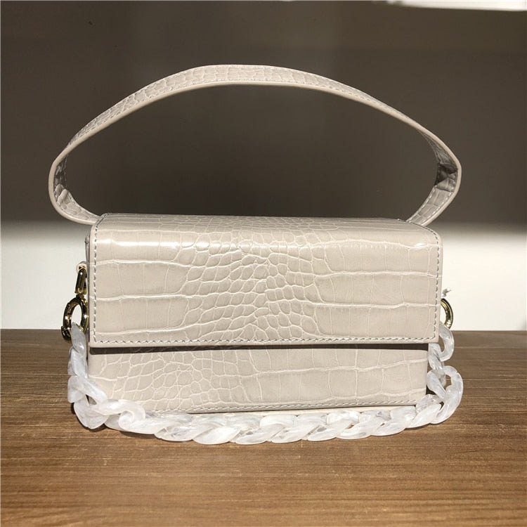 Square Box Women Top-Handle Bag Crocodile Pattern Shoulder Bags Simple Design Handbag Purse Wallet Leather