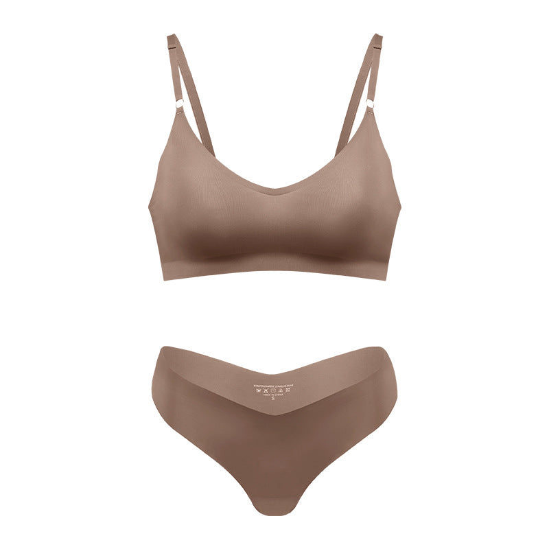 Large size V-neck underwear set for women, no steel ring seamless underwear with briefs for women
