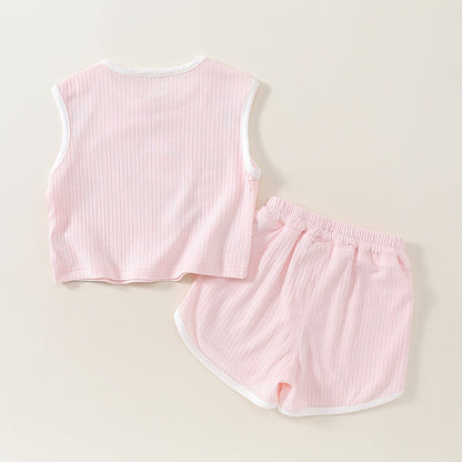 Cute Baby Girl Outfit Set, Thin Sleeveless Top Two-Piece Set