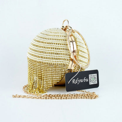 Diamond Tassel Pearl Beaded Clutch Bags Women Handbag Luxury Full Pearl Wedding Party Bags