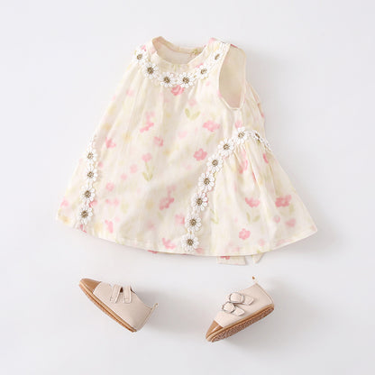 Cute Floral Baby Dress Sweet Princess Style Onesie for Girls