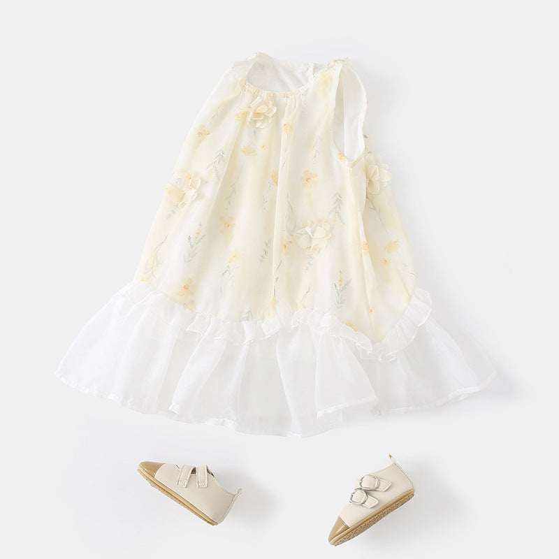 Chiffon Dress for Kids Floral Strapless Dress for Girls