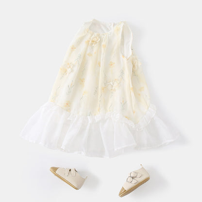Chiffon Dress for Kids Floral Strapless Dress for Girls