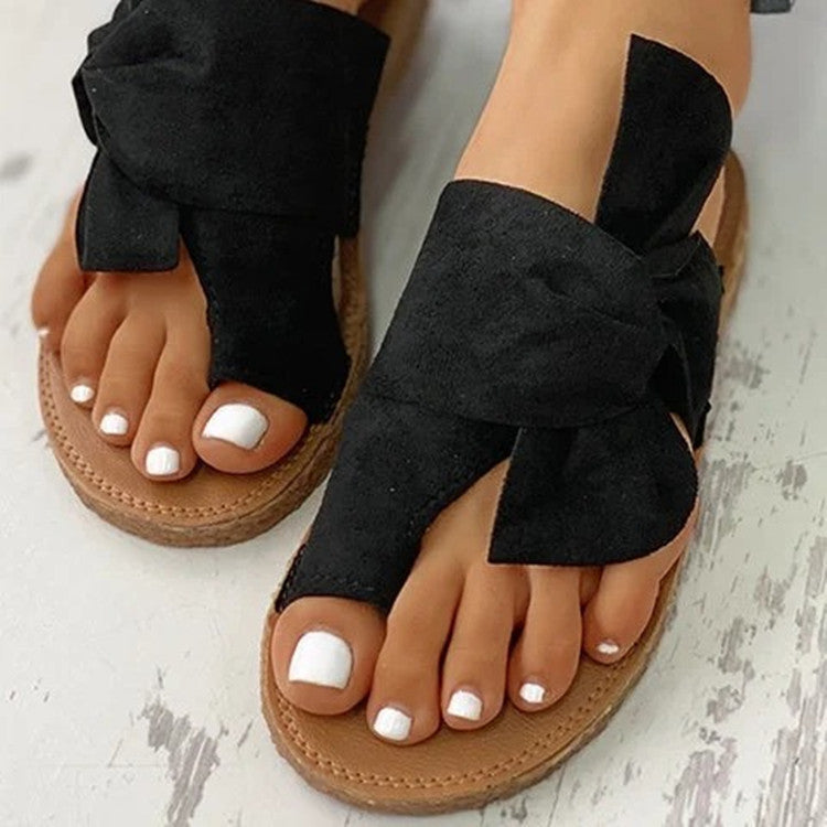 New Set-Toe Flip-Flops Suede Bow Ladies Sandals Large Size Beach Sandals Women