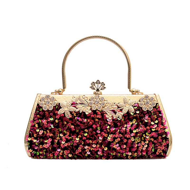 Women Fashion Clutch Purse Sequin Elegant Black Evening Bags Ladies Rhinestone Wedding Party Clutch Handbag Chain Shoulder Bags