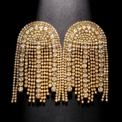 Luxury Shiny Rhinestone Tassel Dangle Earrings Jewelry For Women Fashion Show Lady's Statement Daily Accessories