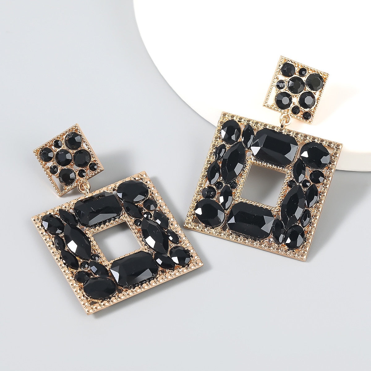 Boutique Fashion Women Glass Crystal Big Dangle Earrings For Women Fashion Jewelry Trendy Lady's Statement Earrings Accessories