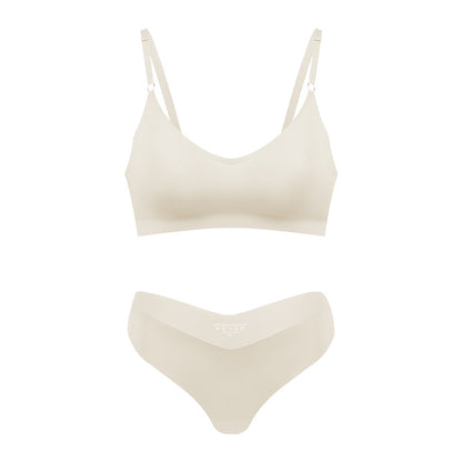 Large size V-neck underwear set for women, no steel ring seamless underwear with briefs for women