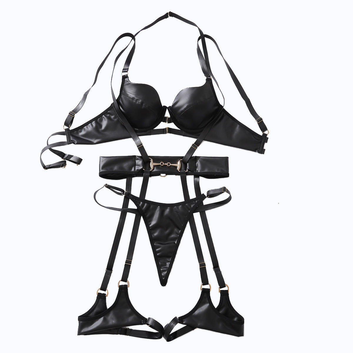 Sexy Leather Bra Set Nightclub Queen Hanging Neck Binding Sex Underwear Underwear Underwear