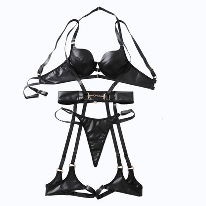 Sexy Leather Bra Set Nightclub Queen Hanging Neck Binding Sex Underwear Underwear Underwear