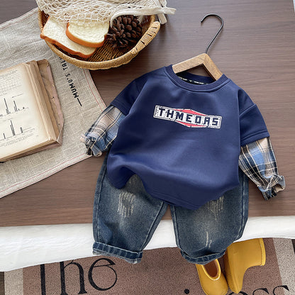 Spring and Autumn hoodie long sleeved boys' two-piece set