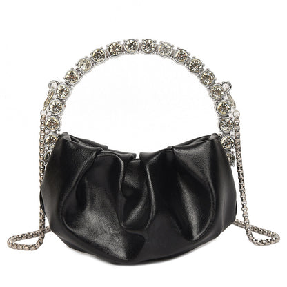 Round Diamond Evening Clutch Bags Women Designer Chic Mini Metal Handle Rhinestone Purses And Handbags For Wedding Party