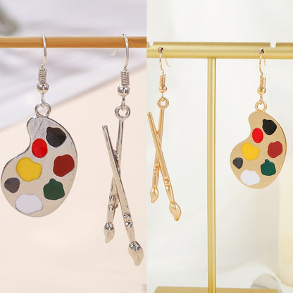 Artistic brushes, color palettes, hooks, earrings, asymmetrical temperament, accessories for women