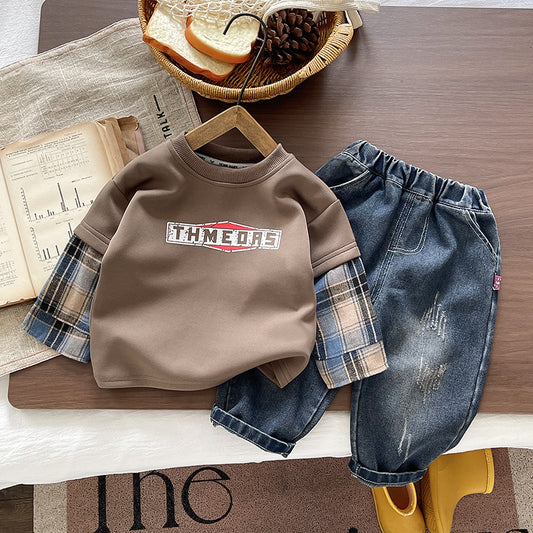Spring and Autumn hoodie long sleeved boys' two-piece set