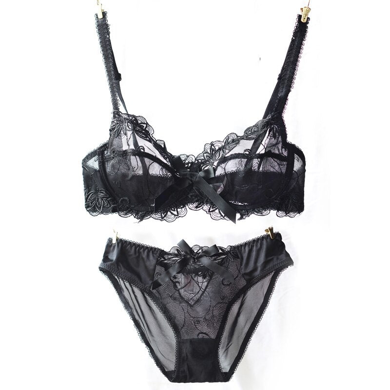 transparent bra panties lace bra set New embroidery bras underwear women set plus size lingerie sexy C D cup Ultrathin