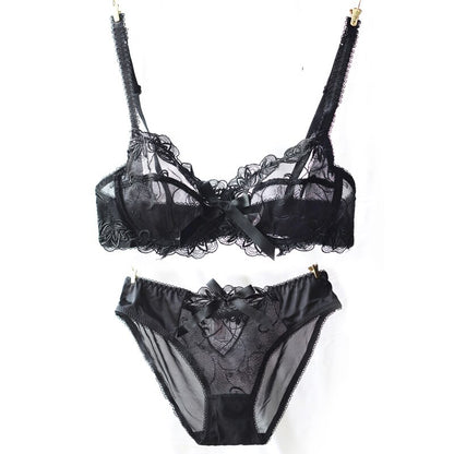 transparent bra panties lace bra set New embroidery bras underwear women set plus size lingerie sexy C D cup Ultrathin
