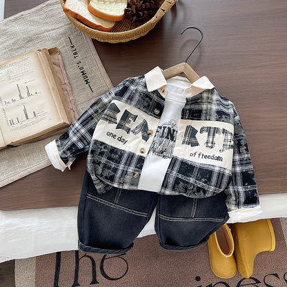 Spring and Autumn Three piece Long sleeved Shirt Set