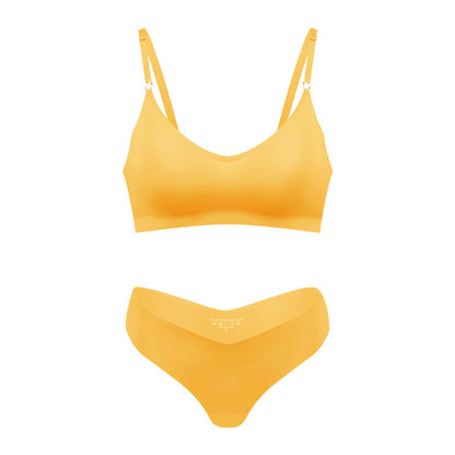 Large size V-neck underwear set for women, no steel ring seamless underwear with briefs for women
