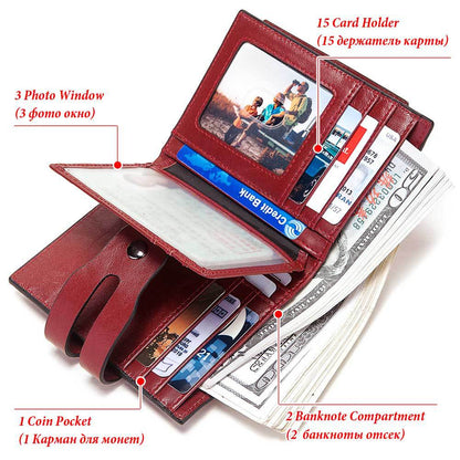 RFID Women Wallets Leather Short Korean Style Multifunctional Bags Leather Women's Multi-Card Coin Purse